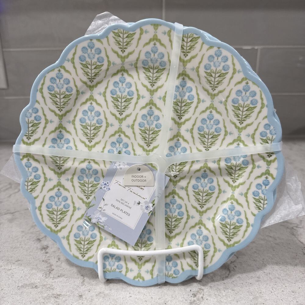 Set 4 Lillian August French Farmhouse 9” Salad Dessert Plates Floral Melamine